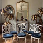 Set of 6 lyre chairs from the Napoleonic III period in painted wood in the Louis XVI style.