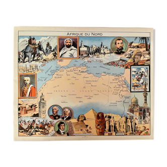 Affiche ancienne carte de l'Afrique du Nord de 1948 - JP Pinchon