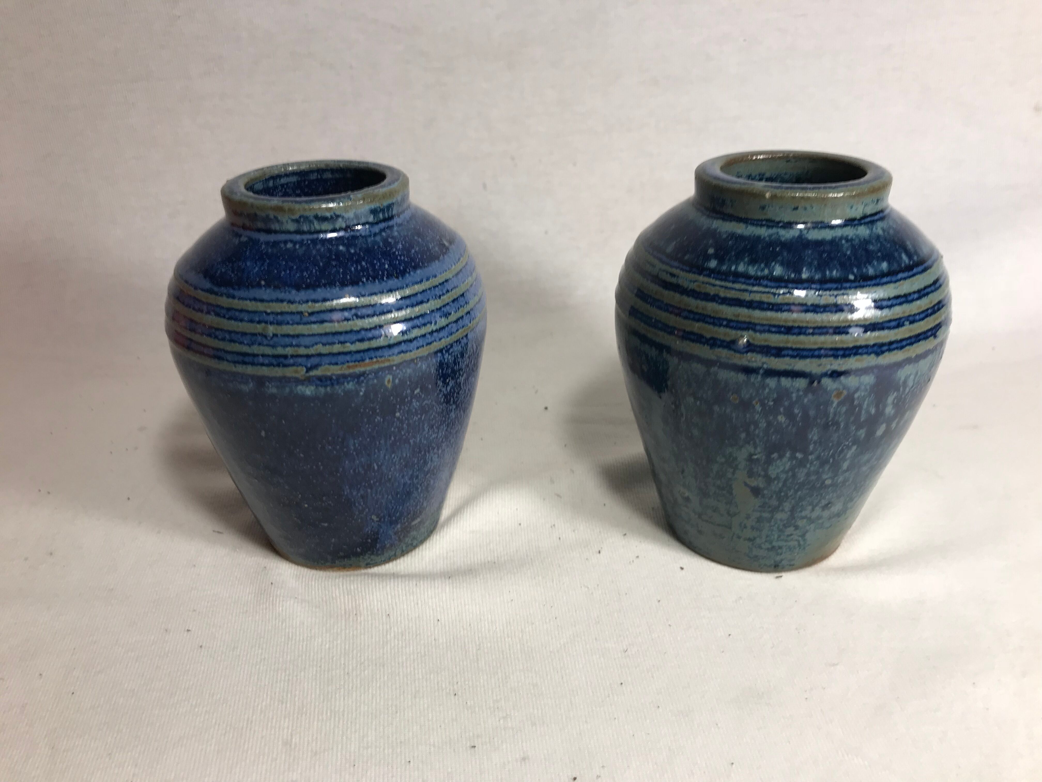 Lot of 2 old vases blue ceramic 70s