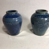Lot of 2 old vases blue ceramic 70s