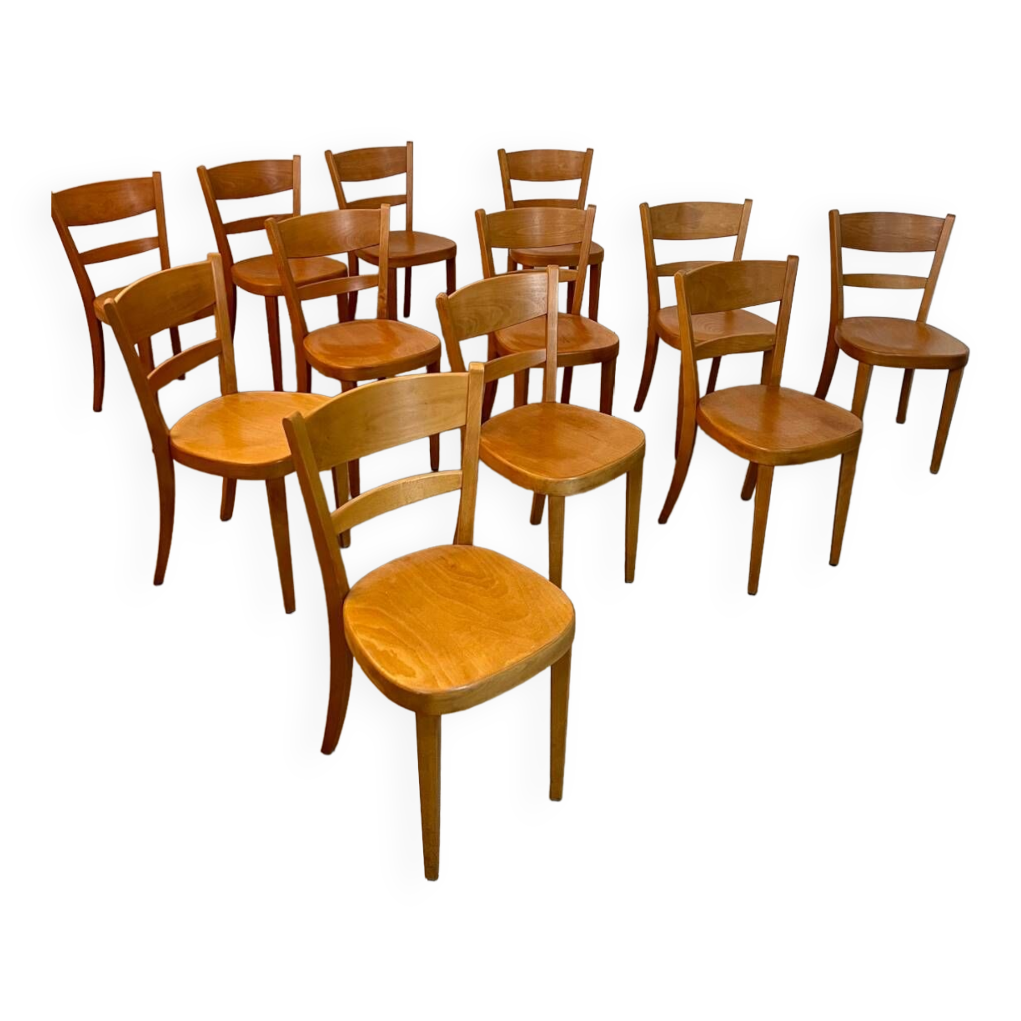 Lot 12 wooden bistro chairs by Horgen Glarus 70s vintage