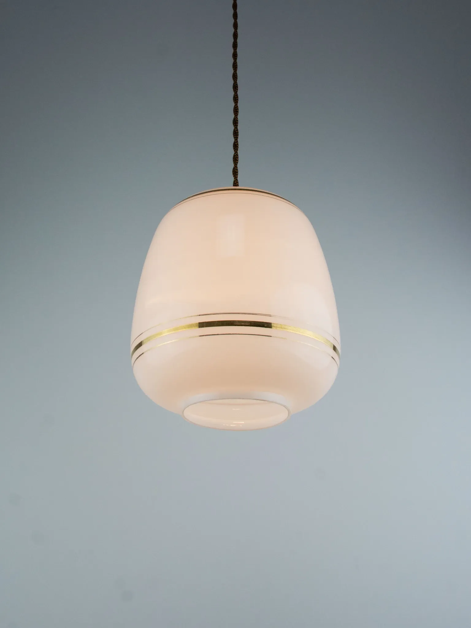 Vintage White Glass Gold Accented Mid-Century Modern Lamp