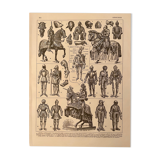 Lithograph engraving on armor and knights of 1928