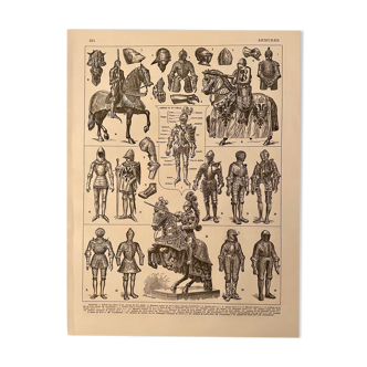 Lithograph engraving on armor and knights of 1928