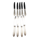 9 table knives in silver metal.
