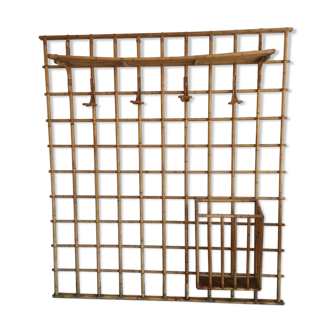 Porte manteau en rotin mural osier vintage avec rangement parapluie