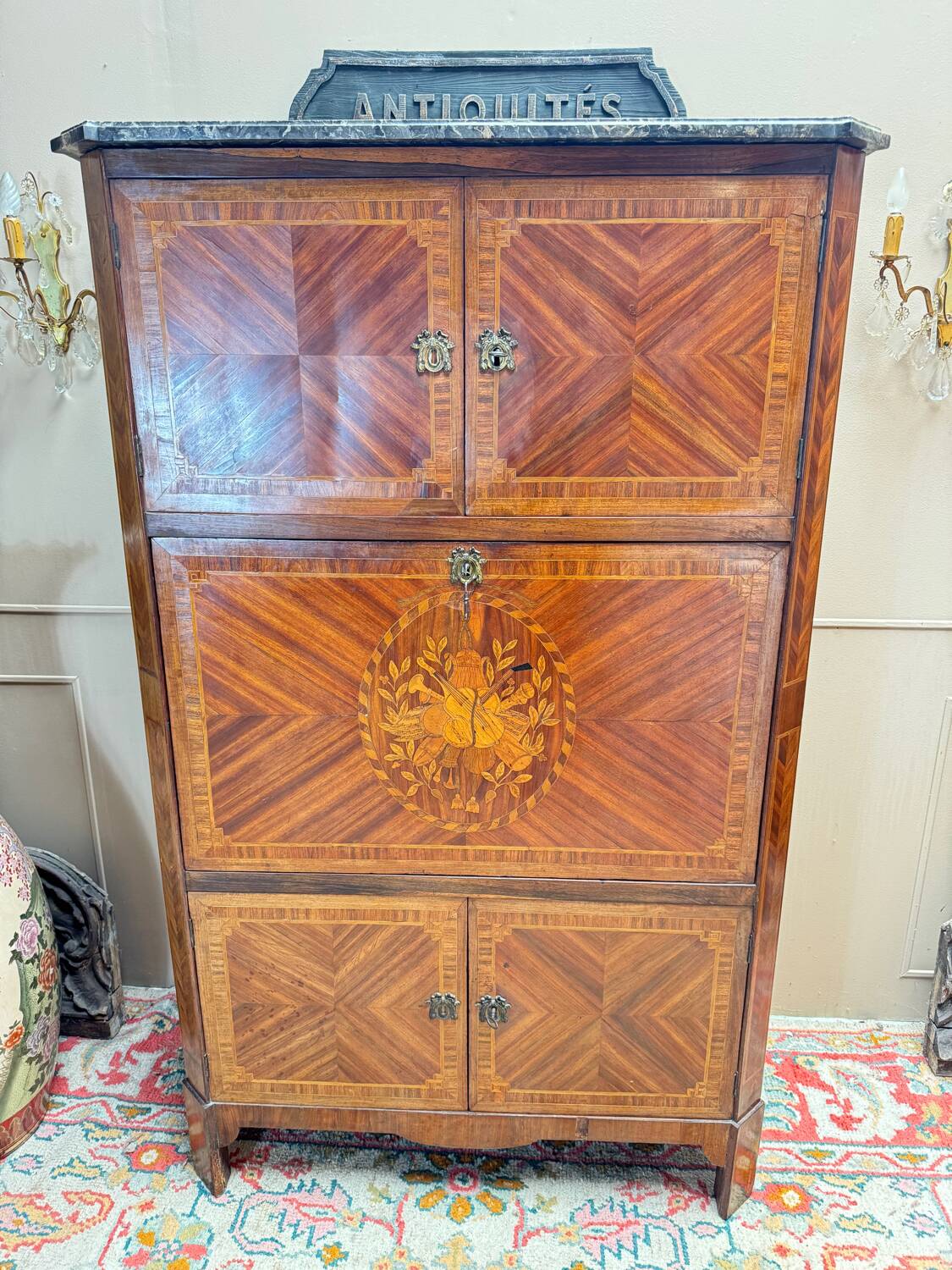 Bayer françois secretary with guillotine in louis x period marquetry