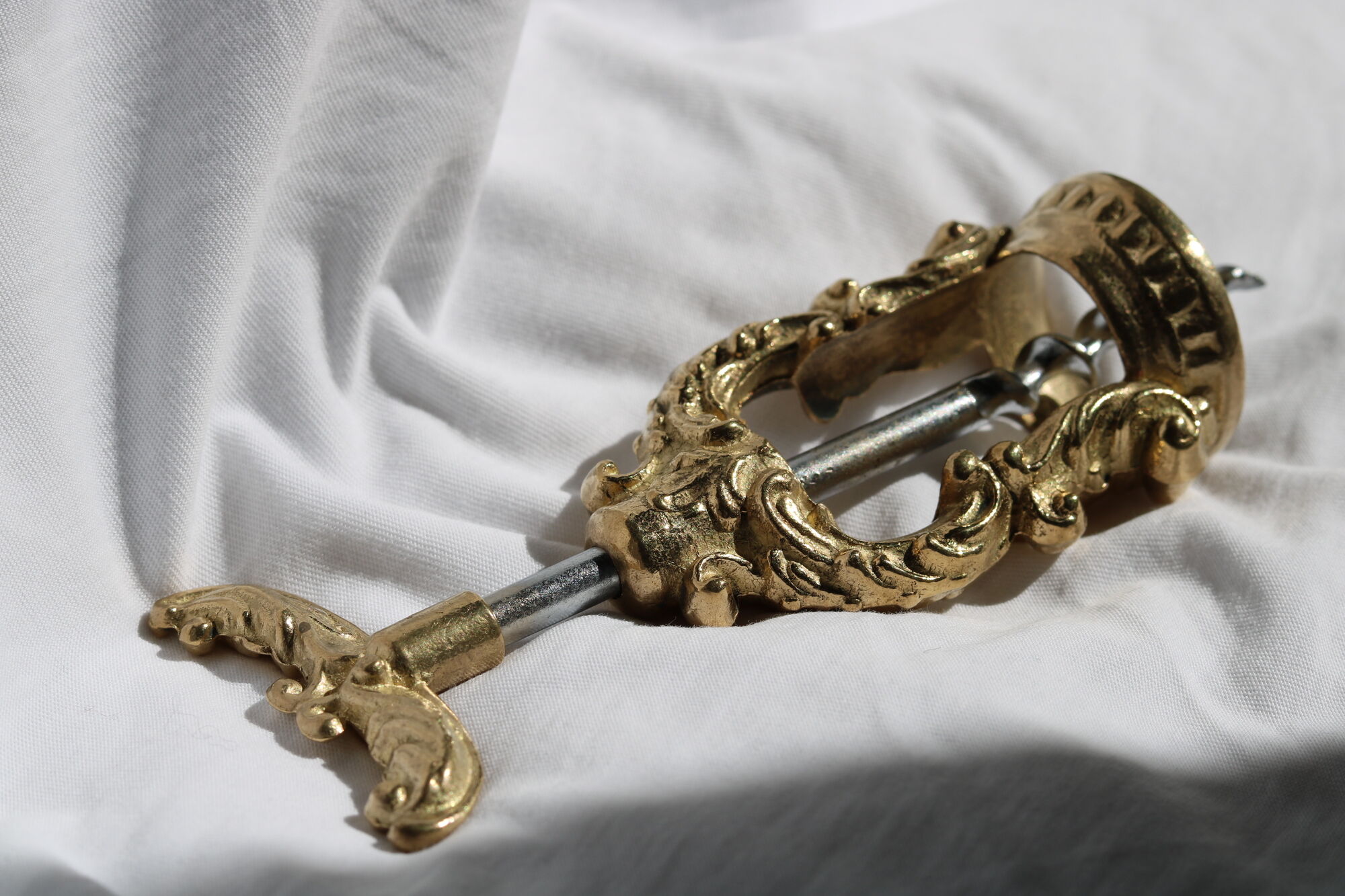 French ornate brass corkscrew wine opener
