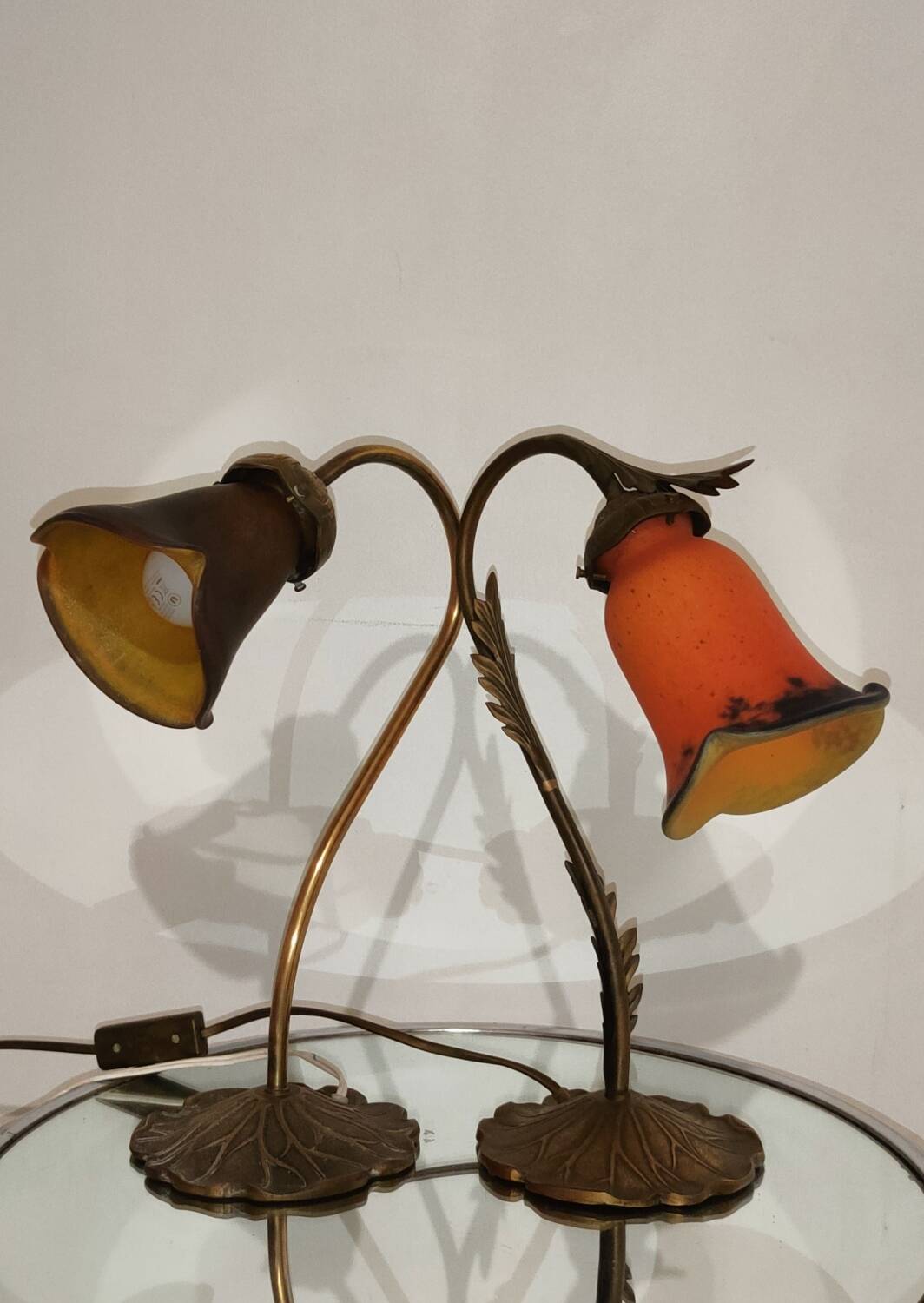 Two art nouveau style tulip lamps signed art de France