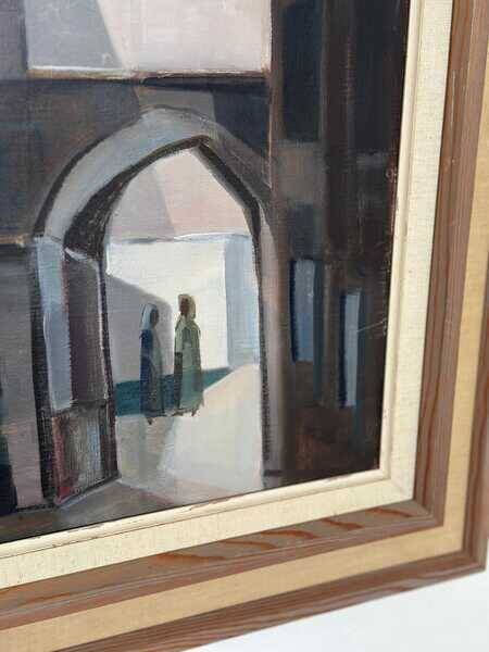Original mid-century Swedish oil on canvas – “Entrance” by Reuben Hedin – vintage & framed – 55 × 63 cm