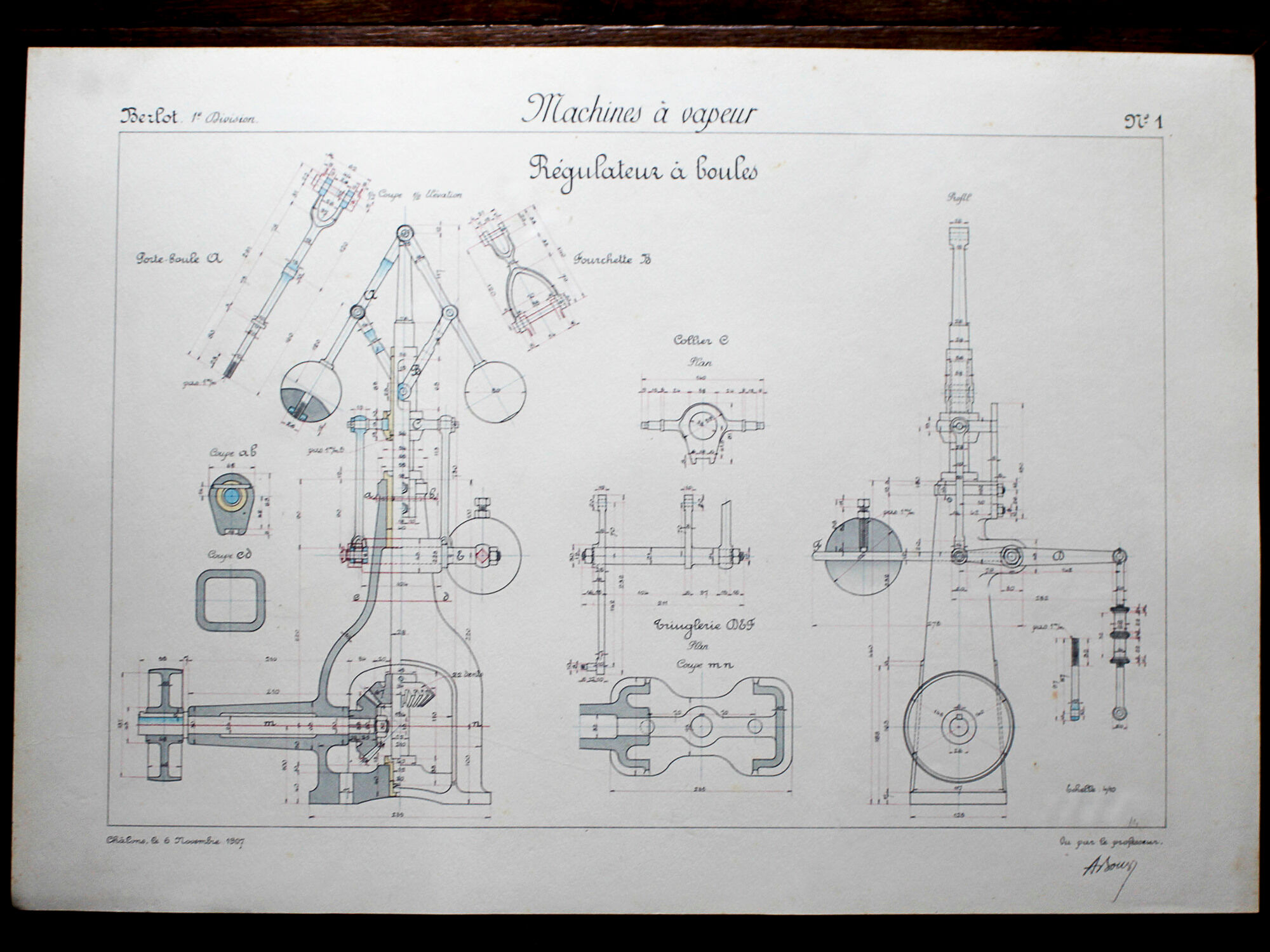 Study drawing Steam engines Arts et Métiers 1907