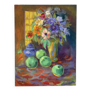 Parfum des Pommes, huile sur toile signé