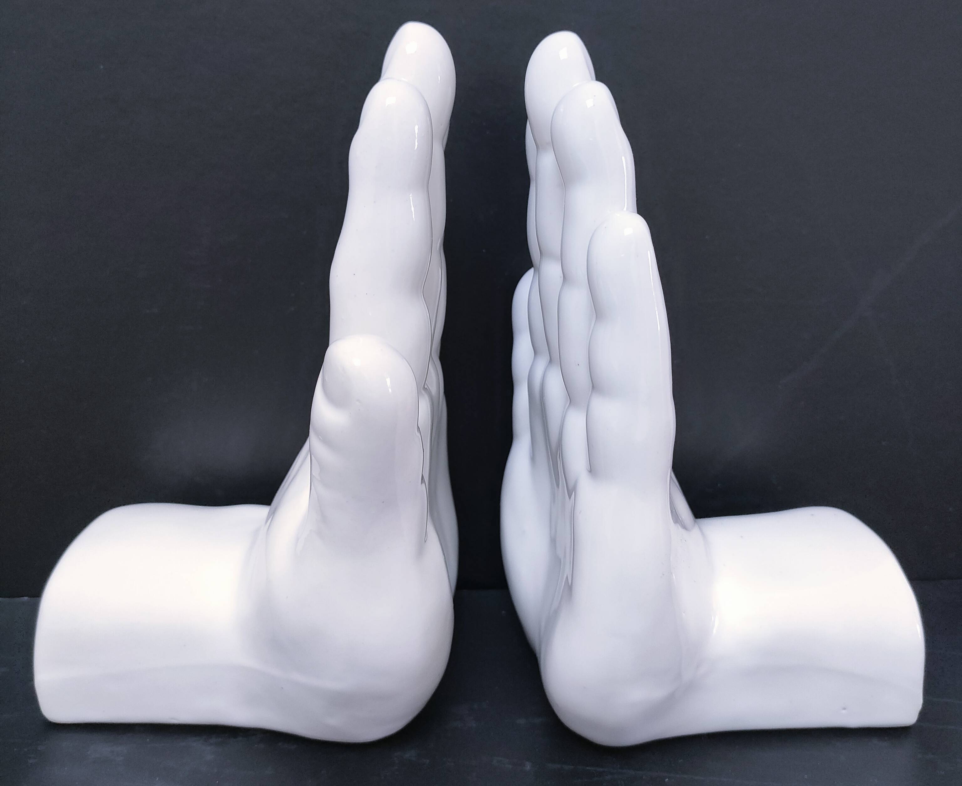 Pair of 80s design ceramic hand bookends