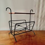 Vintage magazine rack and harness in wood and wrought iron