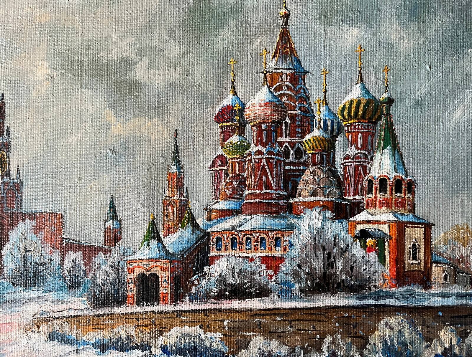 HST painting Saint Basil's Cathedral under the snow Moscow Russian school