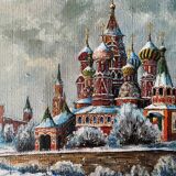 HST painting Saint Basil's Cathedral under the snow Moscow Russian school