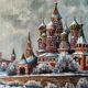 HST painting Saint Basil's Cathedral under the snow Moscow Russian school