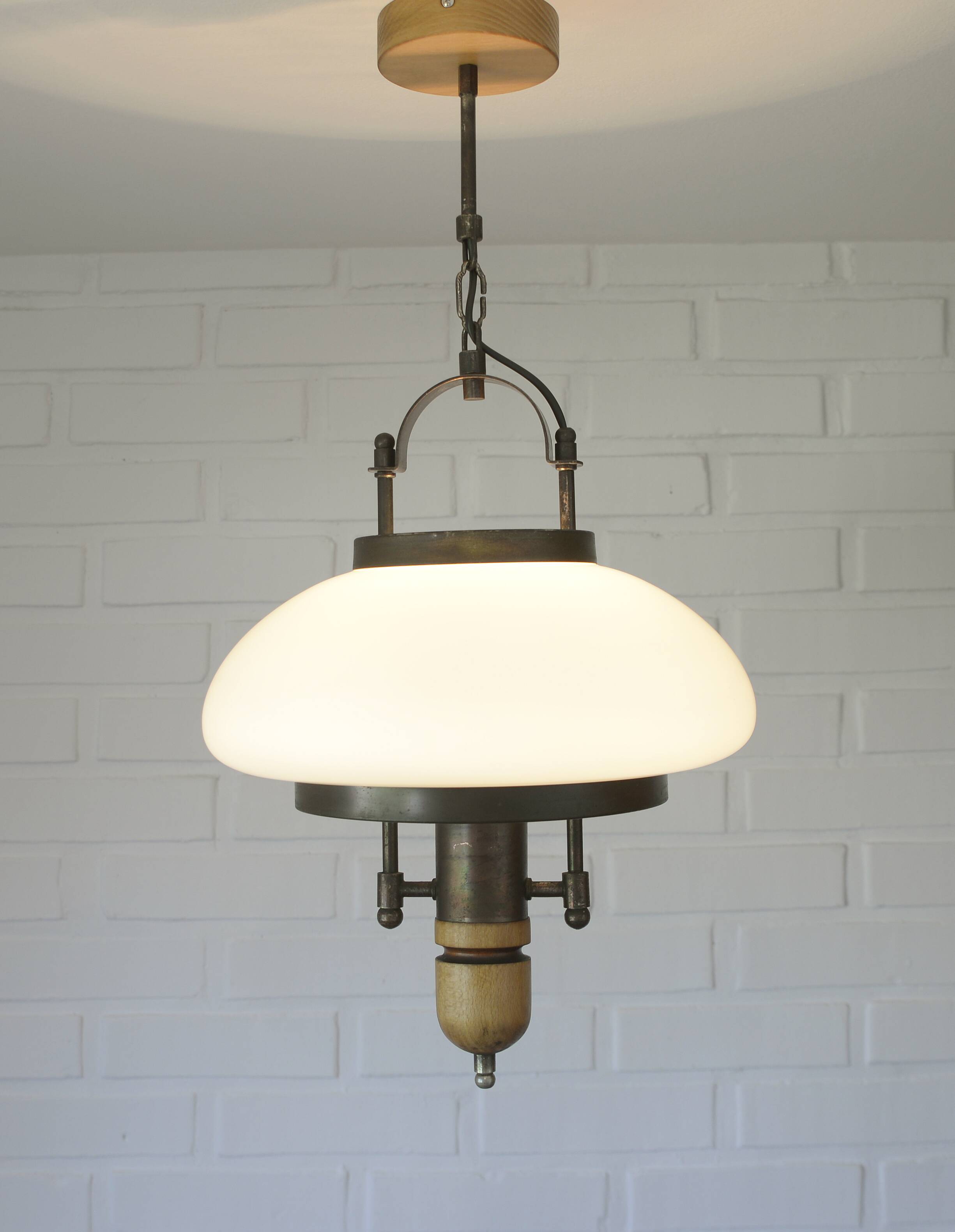 Vintage Lantern Pendant Light | Mid Century Opaline Glass Chandelier