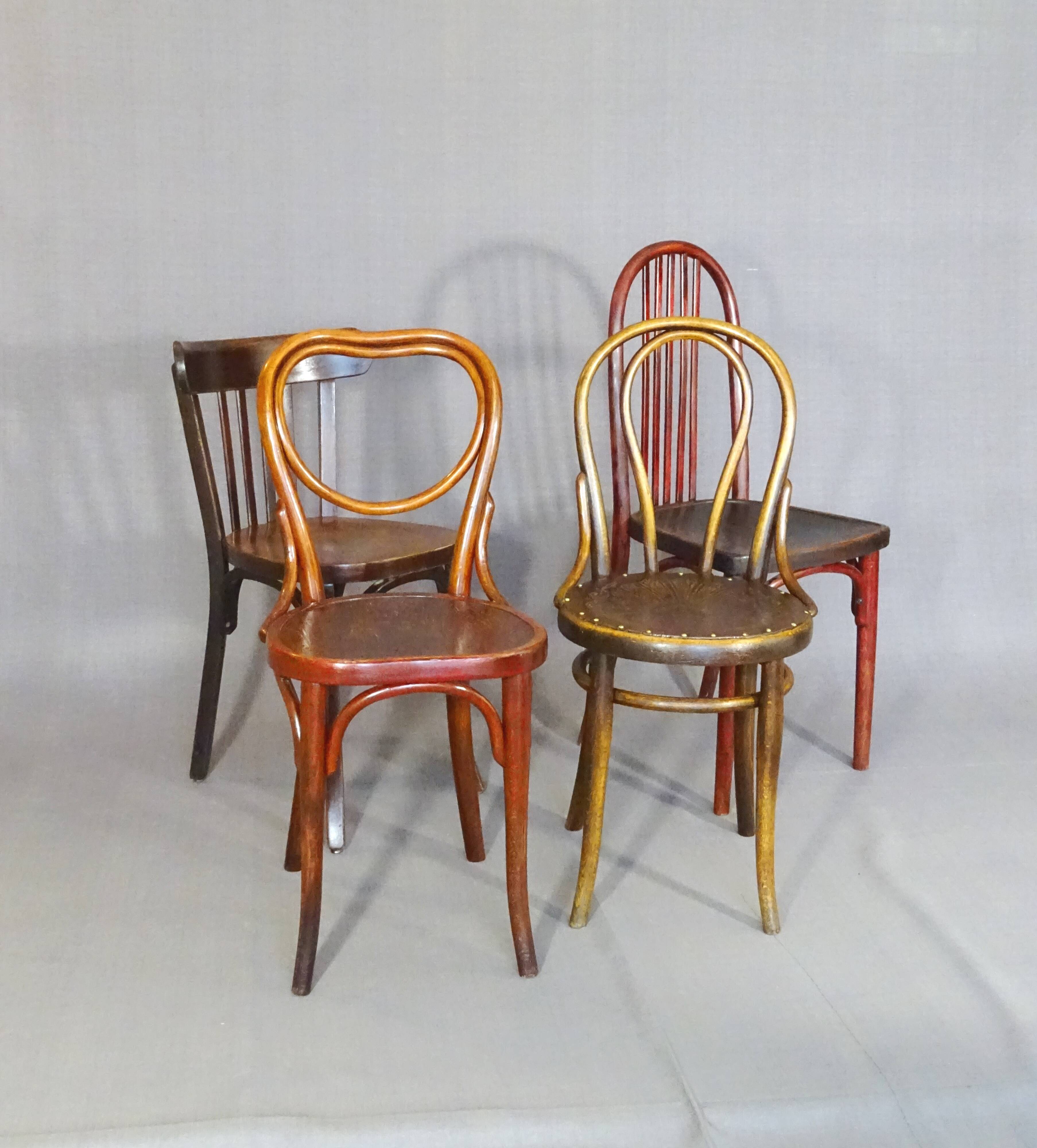 lot de 4 chaises bistrot Thonet Baumann -1910-1950-