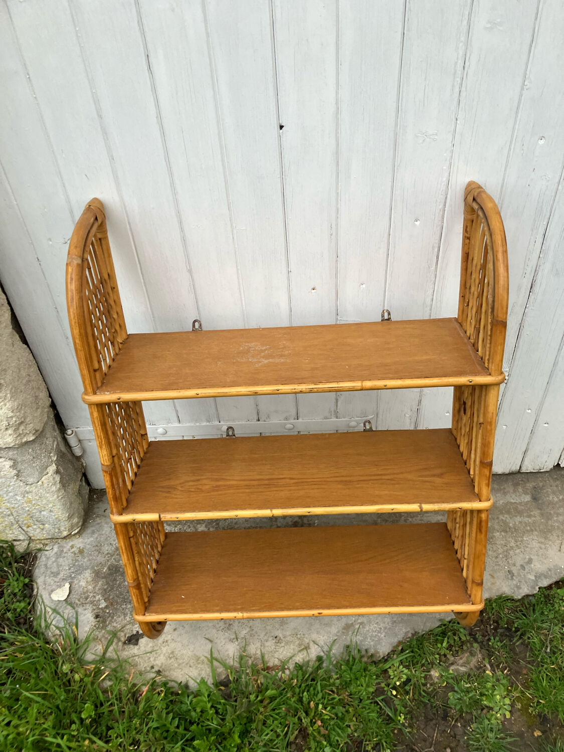 Vintage rattan wall shelf