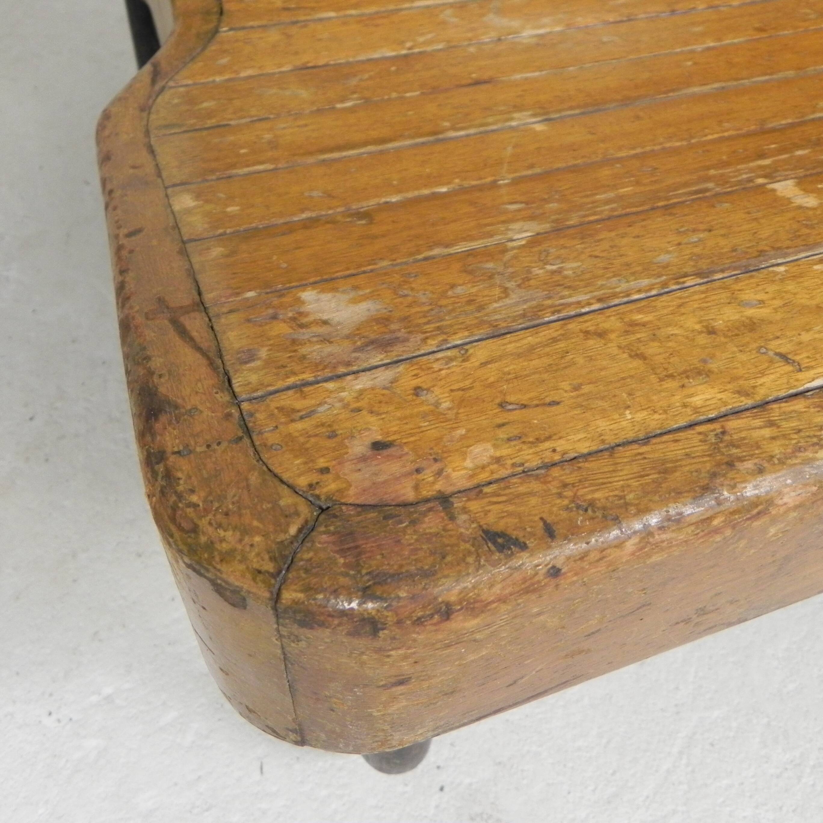 Banc de train en teck double face, années 1930