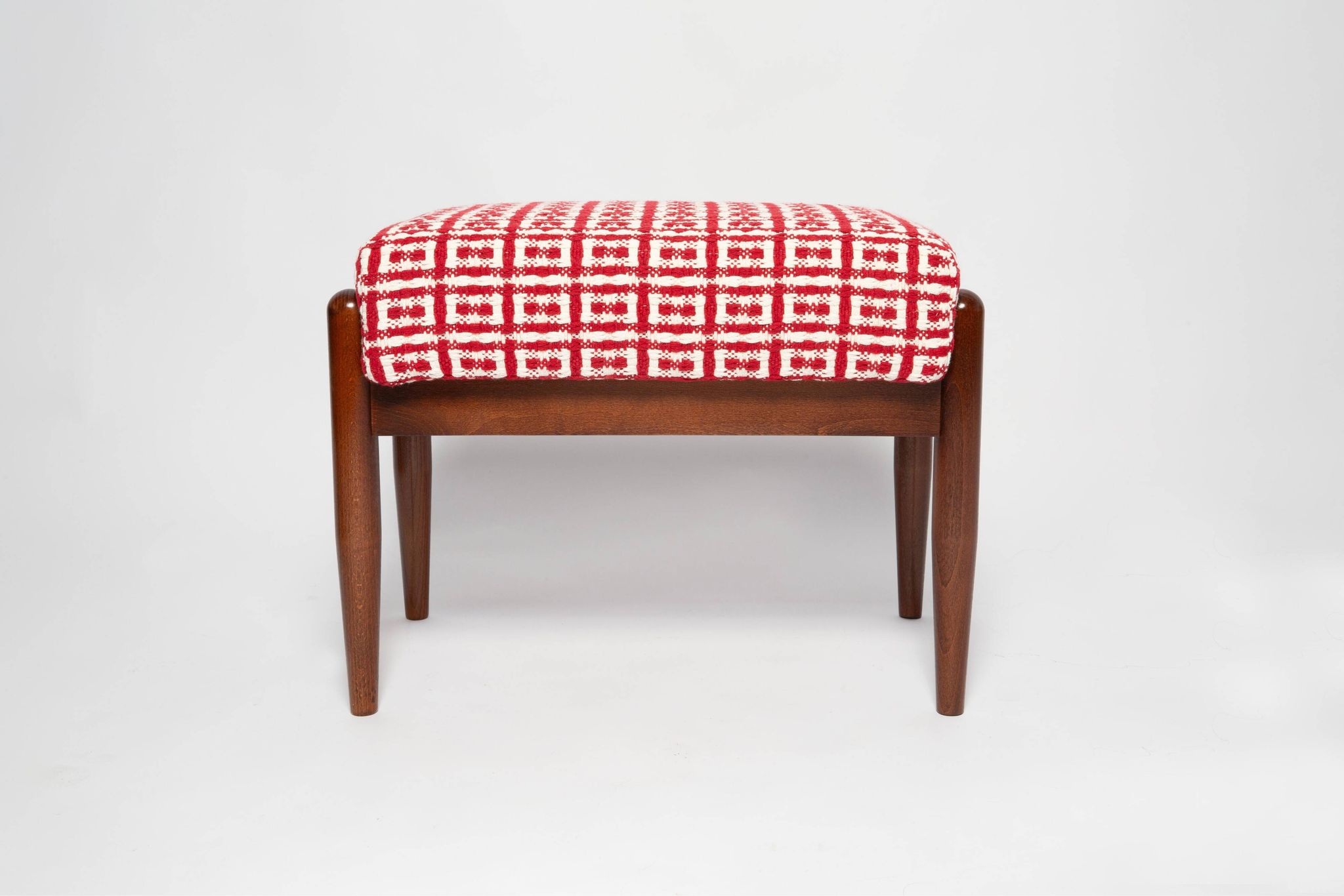 Pair of GFM mid-century stools in Dedar jacquard tweed, E. Homa, Europe, 1960s.