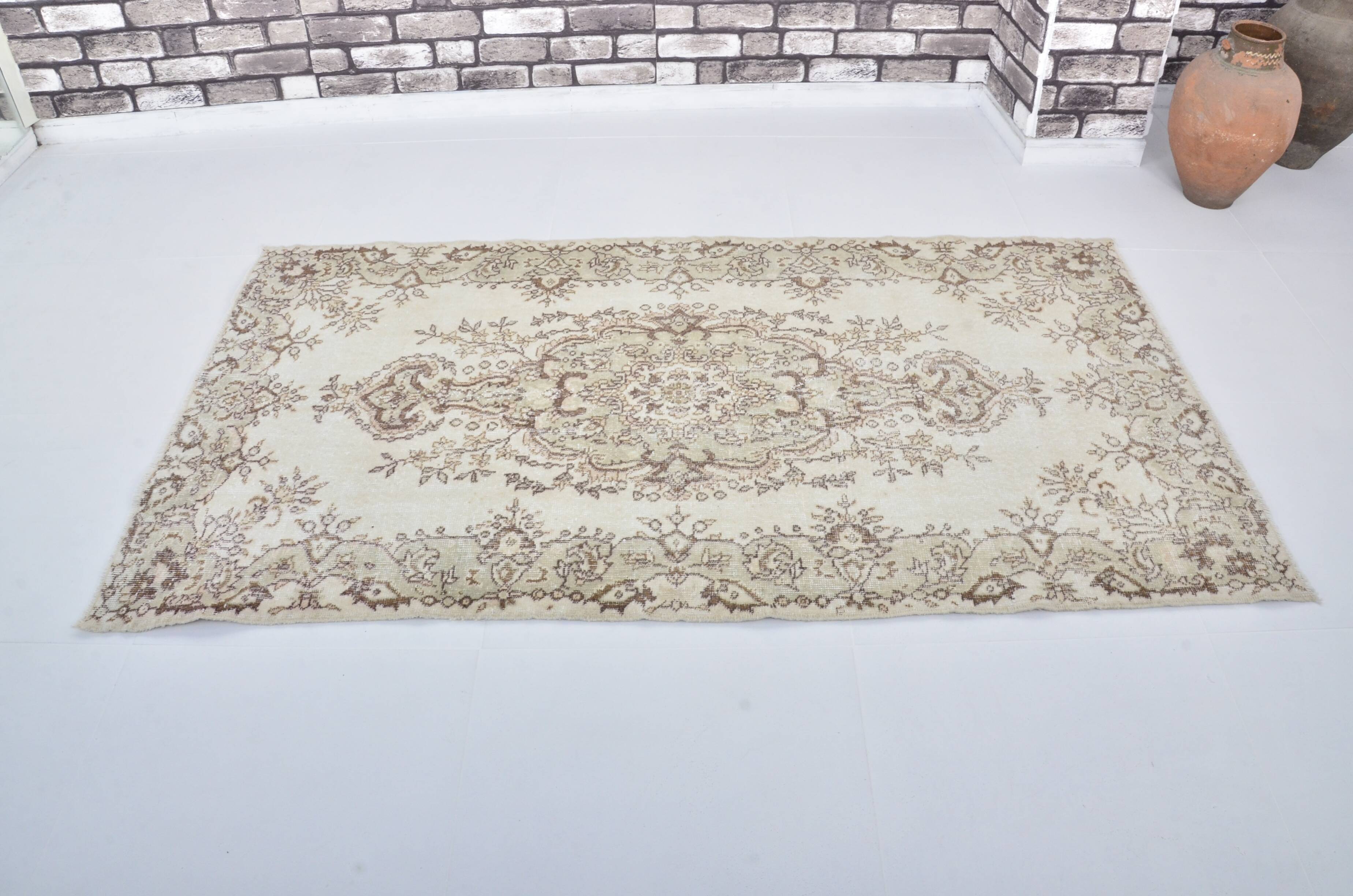 Beige And Brown Vintage Oushak Carpet sku 3578