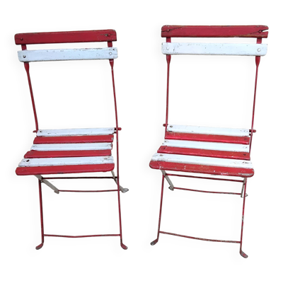 Paire chaises pliantes de jardin bistrot 1900 ancienne