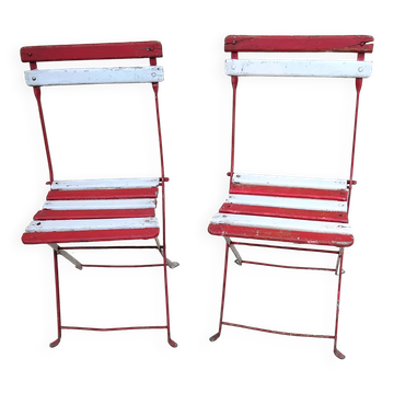 Paire chaises pliantes de jardin bistrot 1900 ancienne