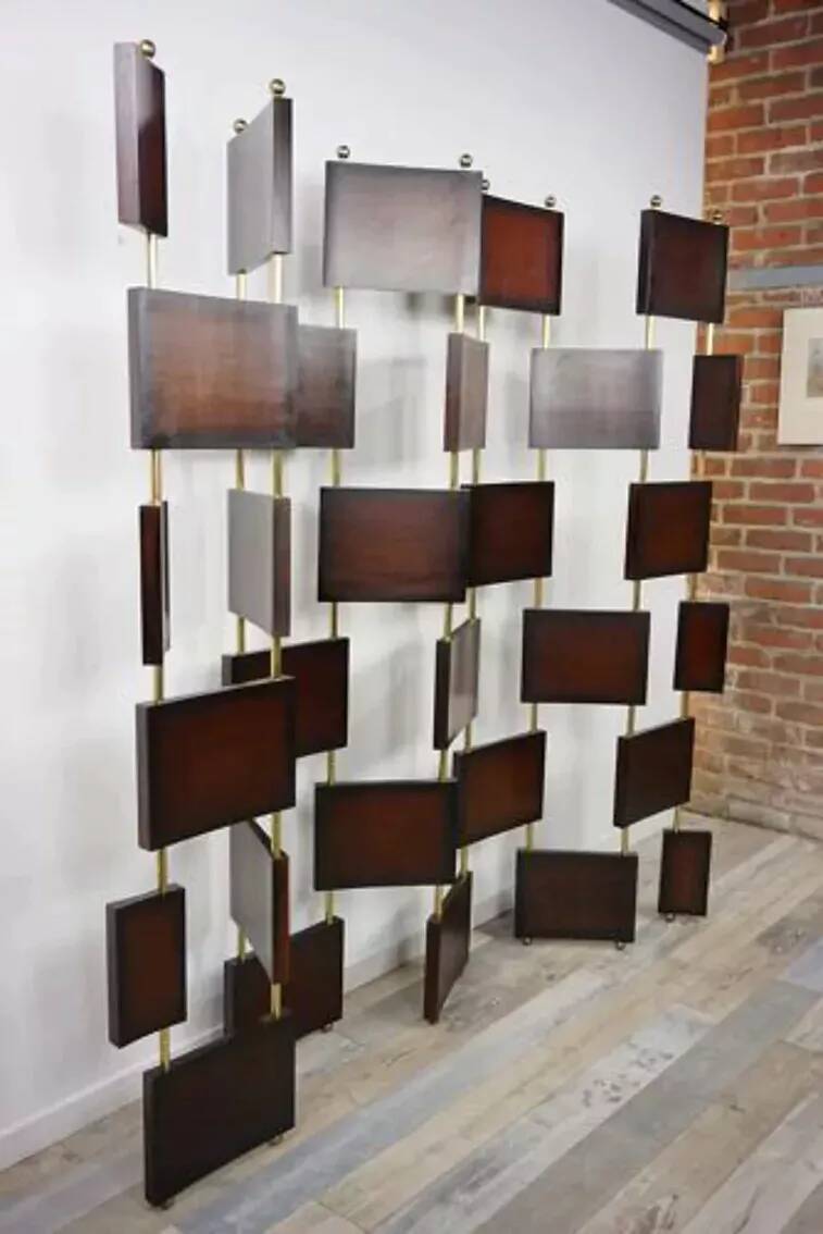 Vintage screen in wood and brass