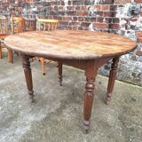 Table ronde ancienne de ferme, meuble vintage modulable