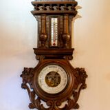 Henri II barometer and thermometer in carved wood