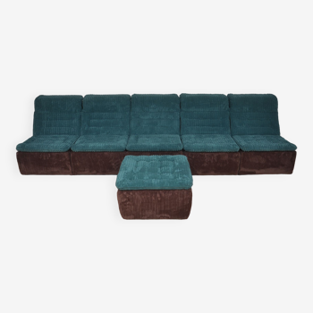 Turquoise brown corduroy modular sofa, 1970s