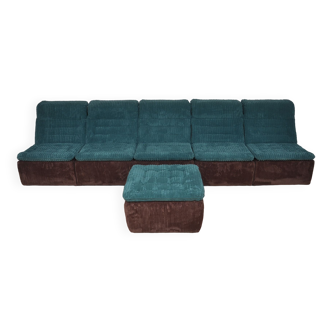 Turquoise brown corduroy modular sofa, 1970s