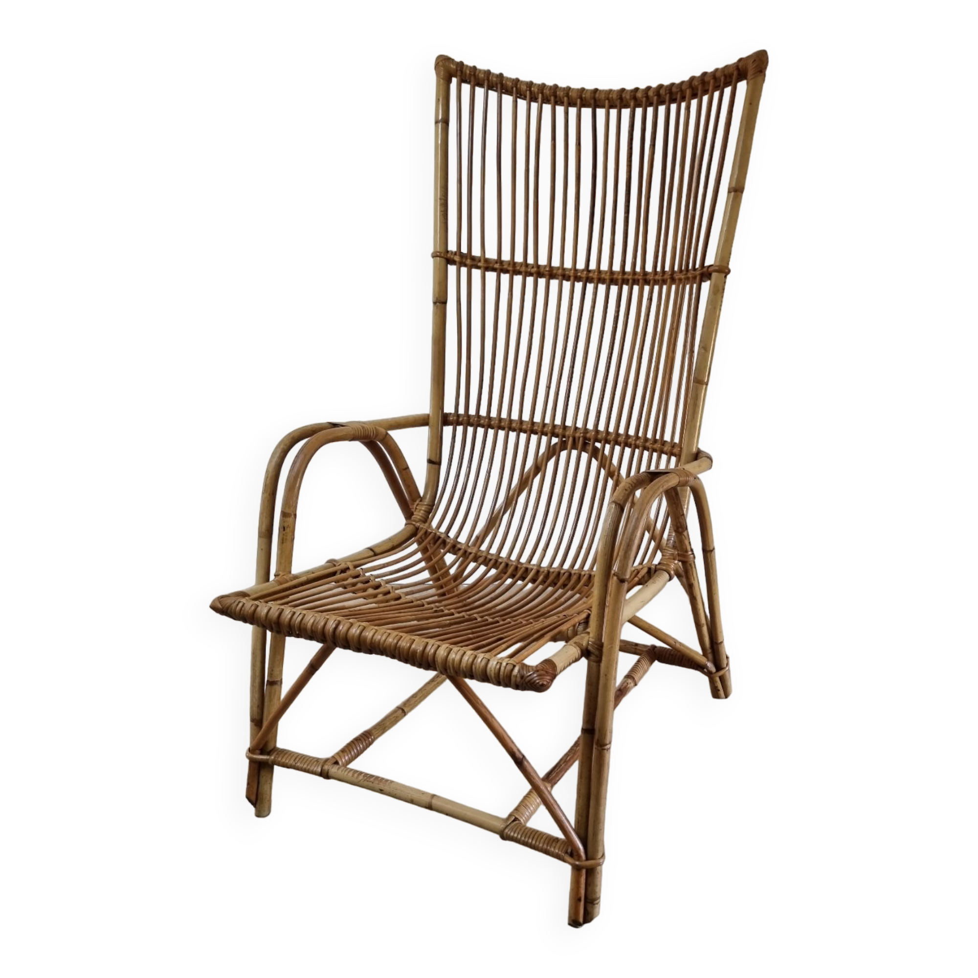 Large vintage rattan armchair