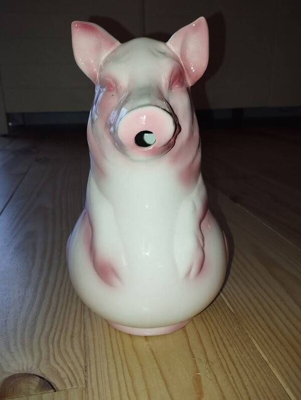 Grand pichet cochon en faïence – Saint-Clément France, état exceptionnel