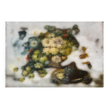 Oil painting "Still Life with Flowers and Grapes" by Pol Noel (1851-1911)