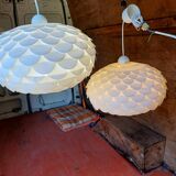 Pair of vintage white plastic pendant lights