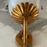 Pair of palm leaf wall lights in Hollywood Regency style with opaque globes by Hans Kögl, Germany, 1970s.