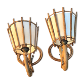 Pair rattan sconces