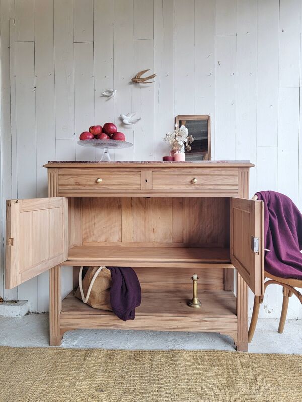 Buffet-console ancien en bois et marbre
