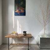 Woven wicker and metal coffee table 1960