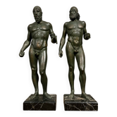 bronze sculptures with a green patina representing the Riace warriors