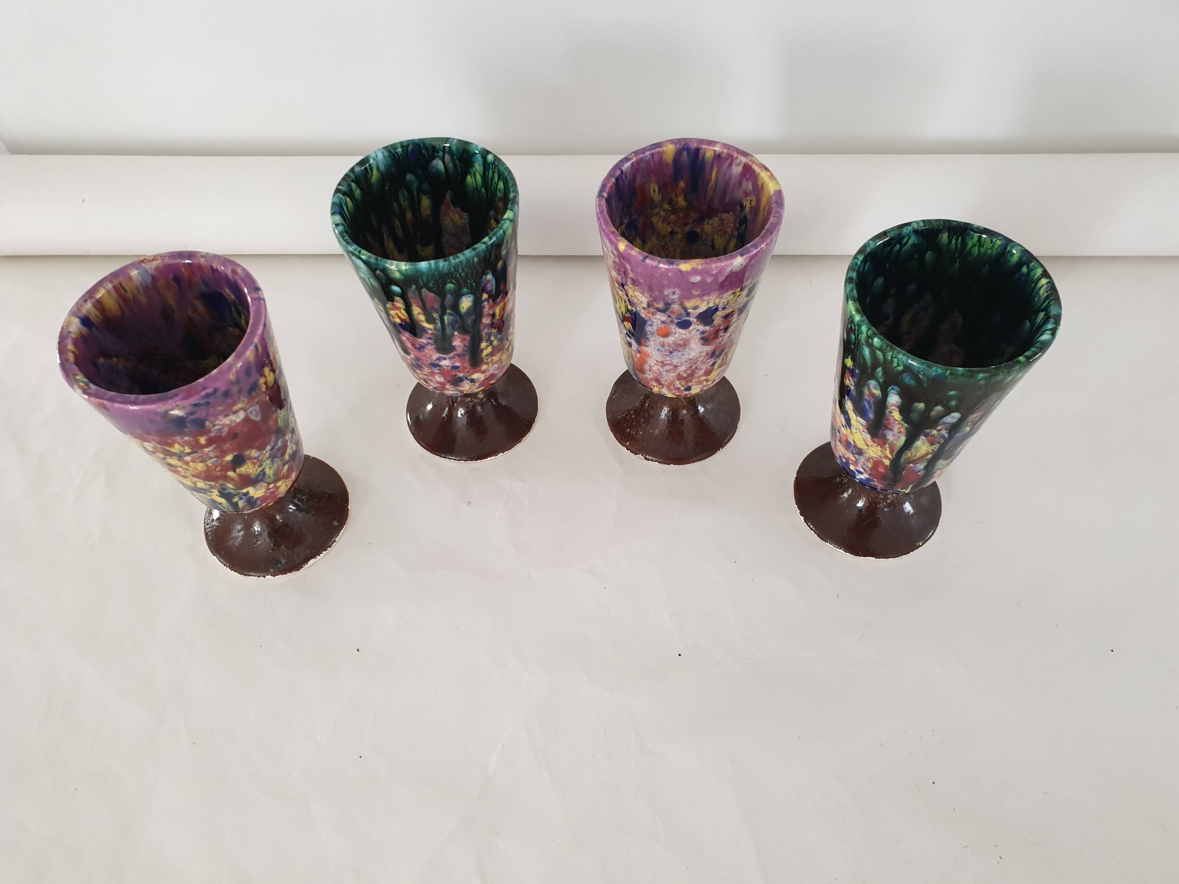Set of 4 mazagrans (glass cups) signed Morvan Gaston Gaubier 60s