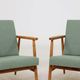 Pair of vintage long chairs mint green bouclé 1970