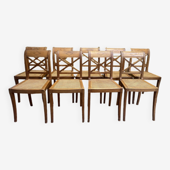 Suite of 9 Empire style cane chairs - Consulate
