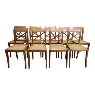 Suite of 9 Empire style cane chairs - Consulate