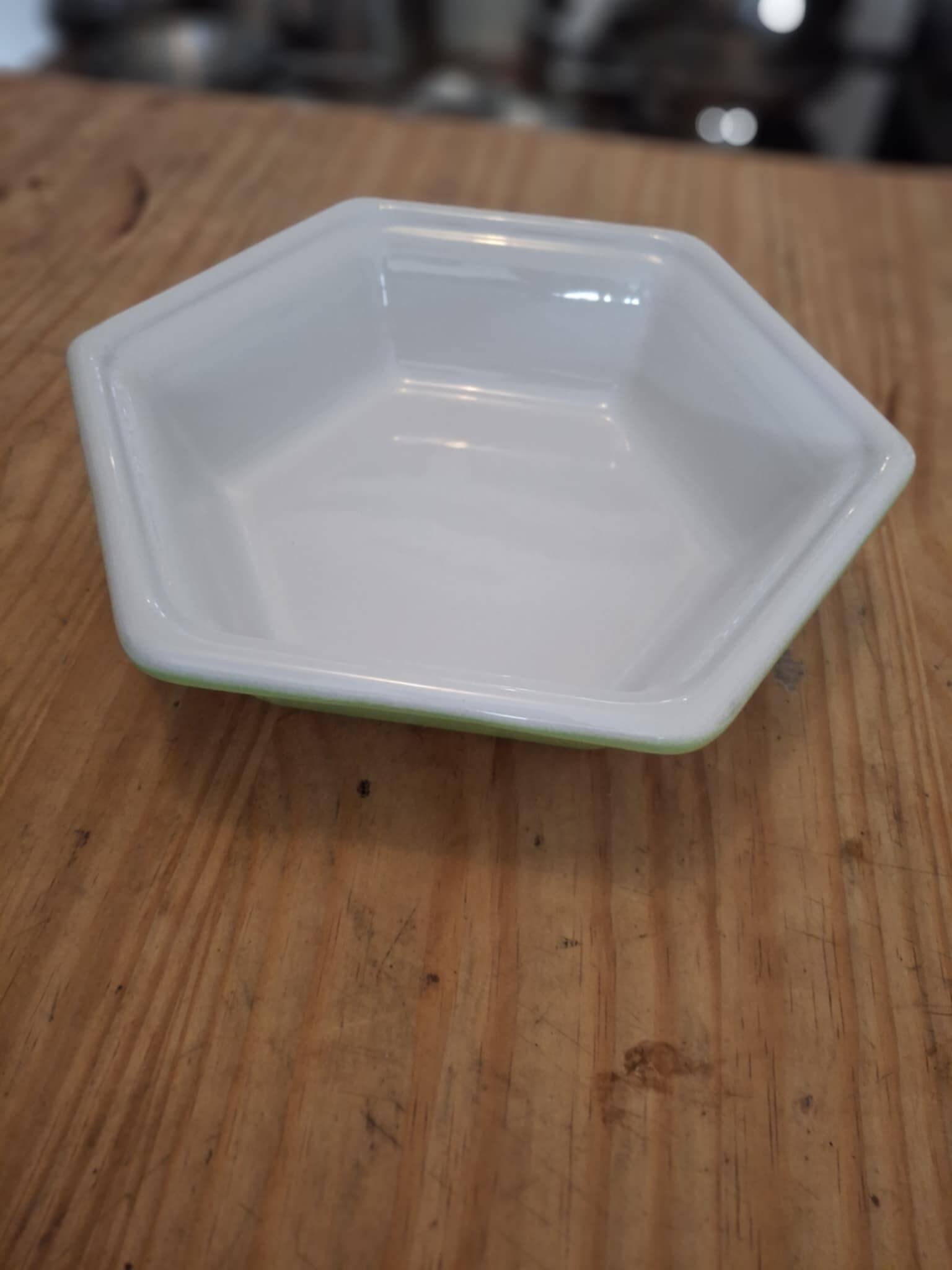 Hexagonal serving dish Emile Henry Green and White model Gastron