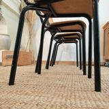 Series of 4 wooden and metal school chairs