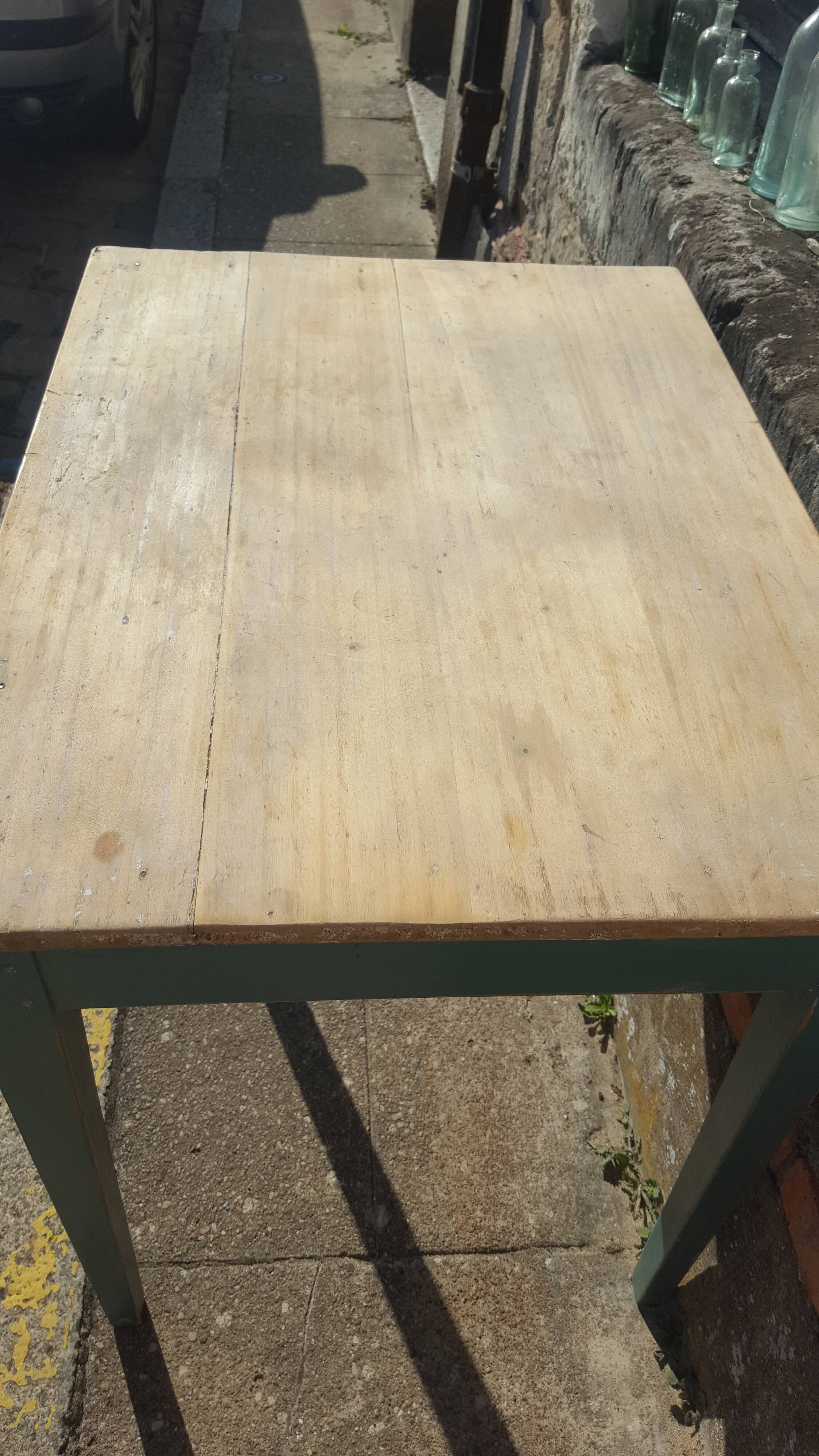 Table de ferme d'appoint patine turquoise